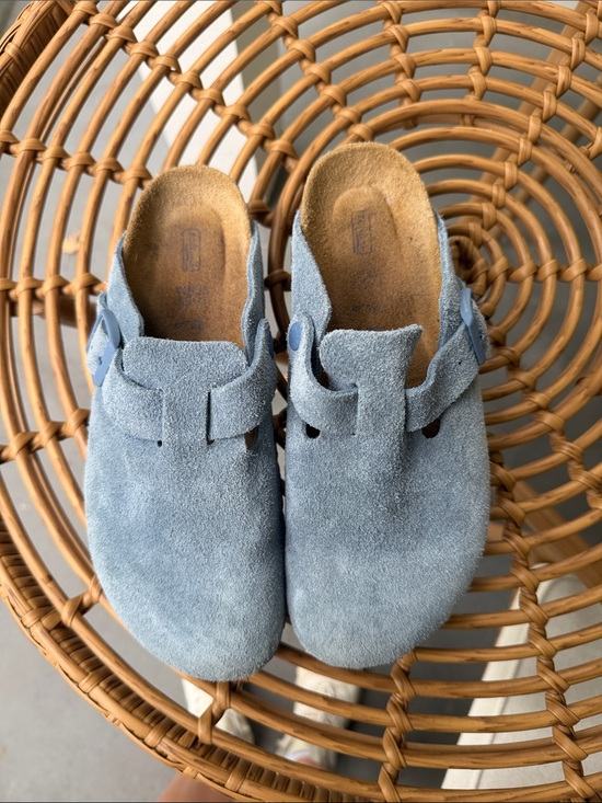 Birkenstock Shoes - Birkenstock Light Blue Suede Boston Clogs